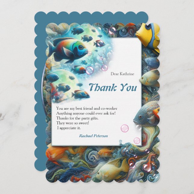 Underwater Art of Fish & Coral in Acrylic Thank You Card (Front/Back)