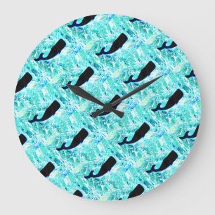 underwater black whales swimming large clock
