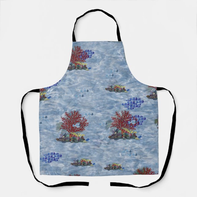Underwater, Blue-Fish,pebbles,water, Repeat Print  Apron (Front)