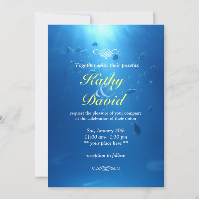 Underwater Blue Sea Themed Beautiful Wedding Invitation (Front)