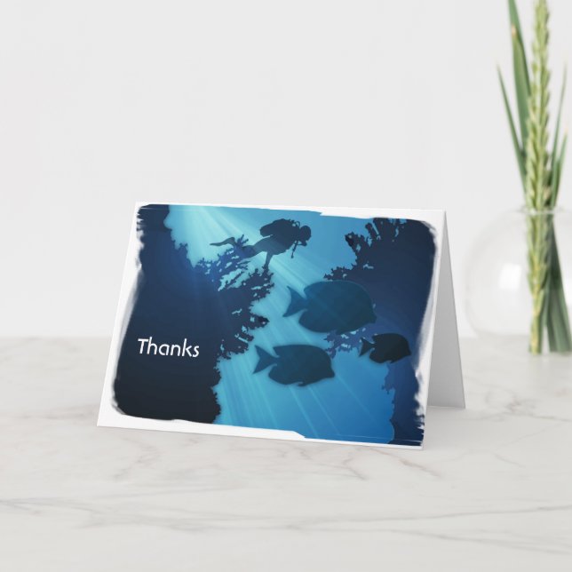 Underwater Blue World Fish & Scuba Diver Thank You Card (Front)