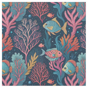 Underwater Coral & Fishes - Aquatic Ocean Pattern Fabric