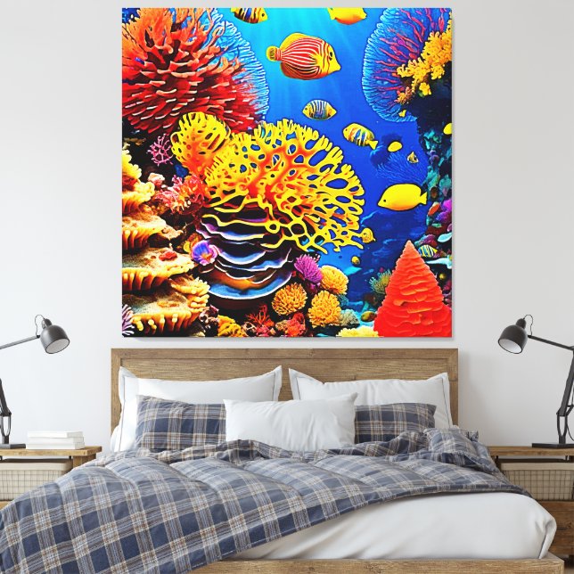 Underwater Coral Garden Design Canvas Print (Insitu(Bedroom))