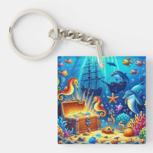 Underwater Coral Reef, Sealife and Treasure chest Key Ring