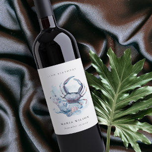 Underwater Crab Coral Nautical Any Age Birthday Wine Label