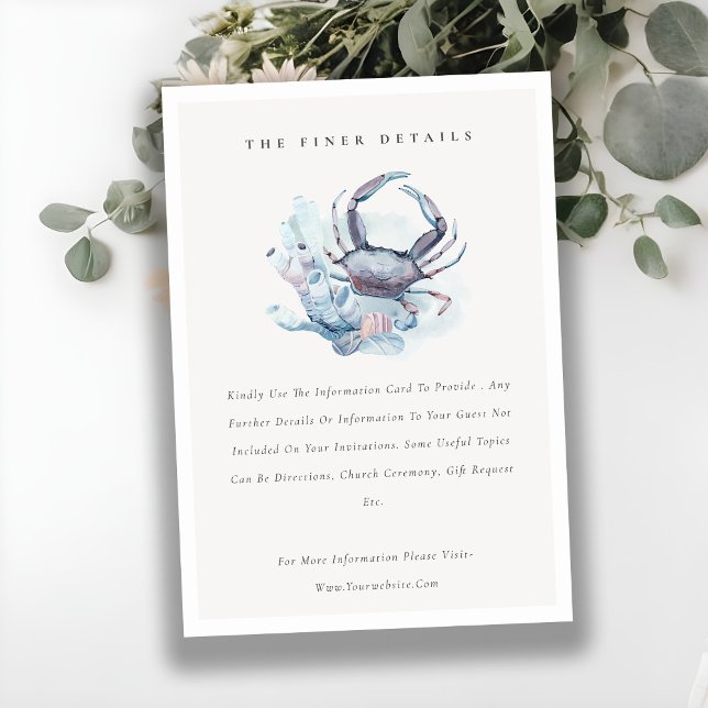 Underwater Crab Coral Nautical Wedding Details Enclosure Card (Creator Uploaded)