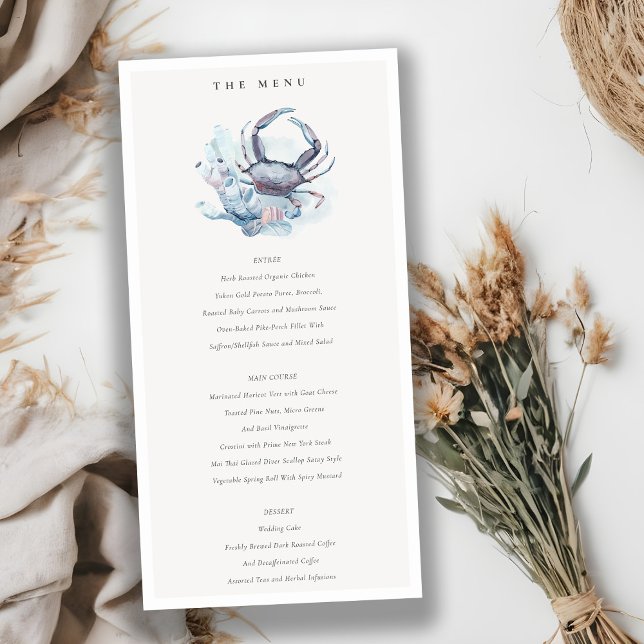 Underwater Crab Coral Nautical Wedding Menu Card (Creator Uploaded)