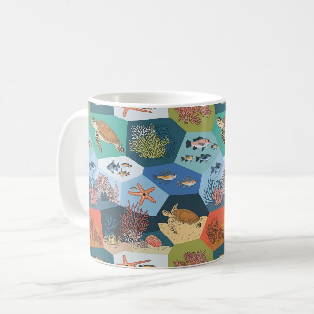 Underwater Creatures Collage Design Coffee Mug (Front Left)