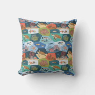 Underwater Creatures Collage Design Cushion