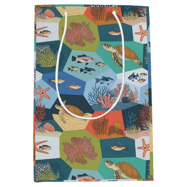 Underwater Creatures Collage Design Medium Gift Bag (Front)