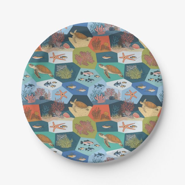 Underwater Creatures Collage Design Paper Plate (Front)