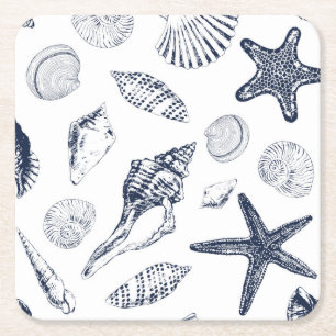 Underwater creatures square paper coaster