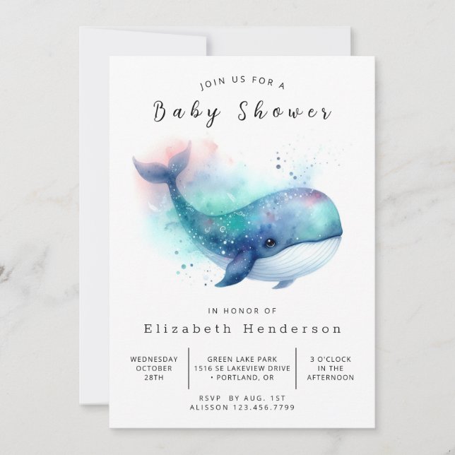 Underwater Custom Whale Baby Shower Invitation (Front)