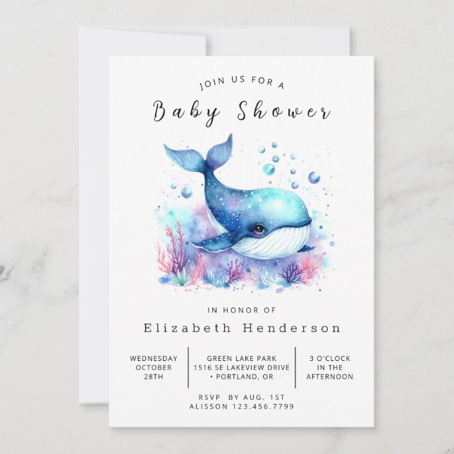 Underwater Custom Whale Baby Shower Invitation (Front)