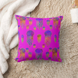 Underwater Dancing Rainbows Magenta Cushion