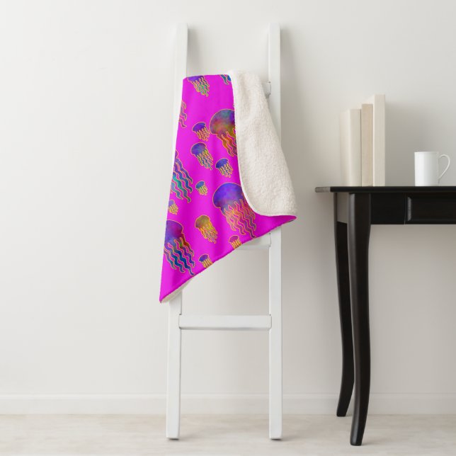 Underwater Dancing Rainbows Magenta Sherpa Blanket (In Situ)