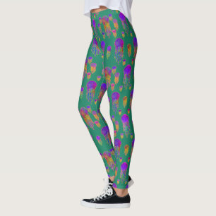Underwater Dancing Rainbows Sea Green Leggings