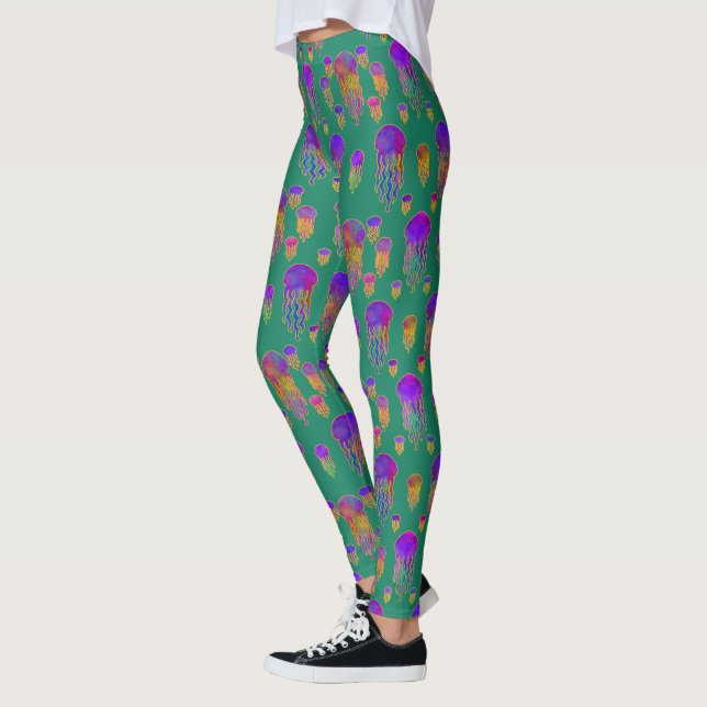Underwater Dancing Rainbows Sea Green Leggings (Left)