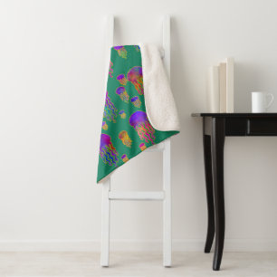 Underwater Dancing Rainbows Sea Green Sherpa Blanket