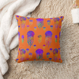 Underwater Dancing Rainbows Tangerine Cushion