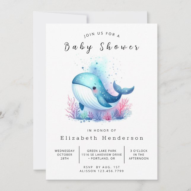 Underwater Digital Whale Baby Shower Invitation (Front)