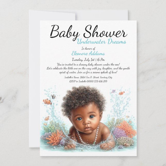 Underwater Dreams Watercolor Baby Shower Invitation (Front)