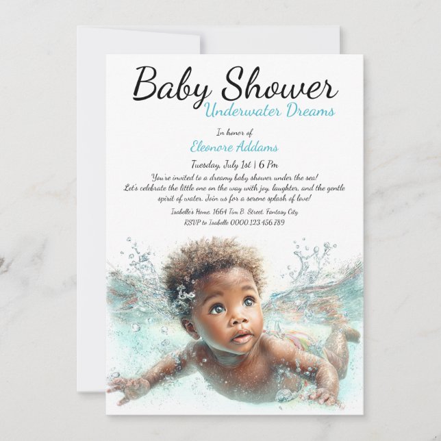 Underwater Dreams Watercolor Baby Shower Invitation (Front)