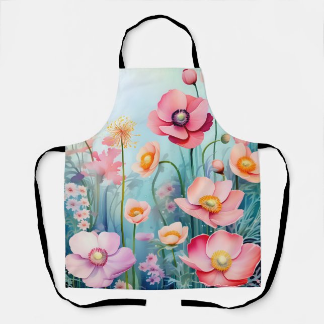 Underwater Elegant Watercolor Anemones Apron (Front)