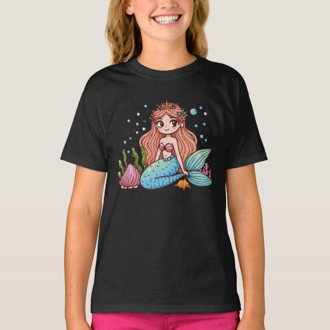 Underwater Fantasy handdrawn Original Mermaid T-Shirt (Front)