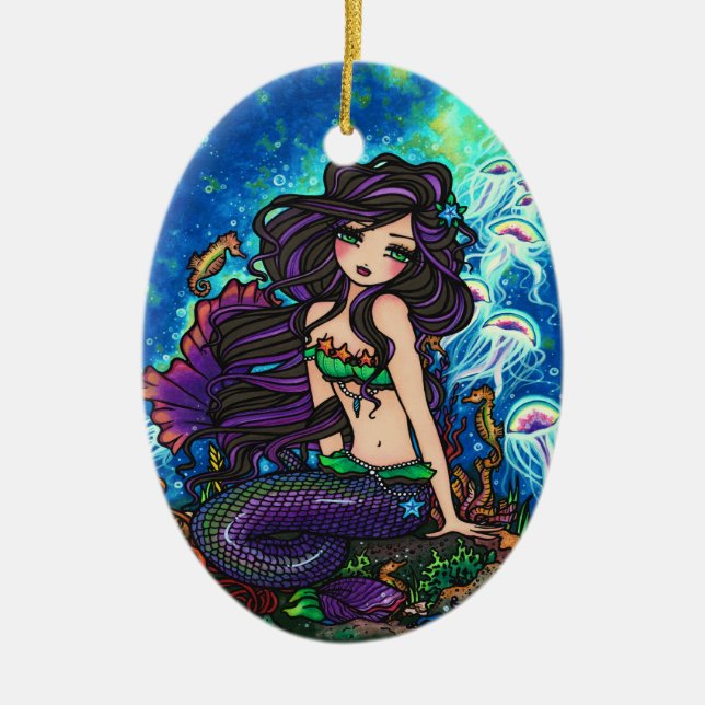 Underwater Fantasy Mermaid Art by Hannah Lynn Ceramic Tree Decoration (Front)