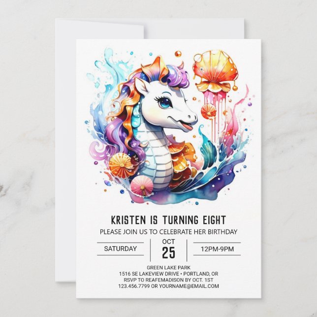 Underwater Fantasy Seahorse Splash Birthday Invitation (Front)