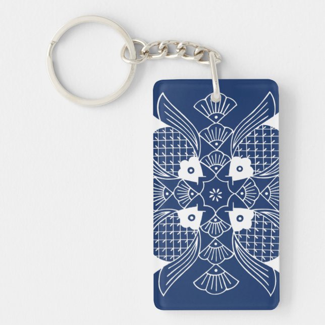 Underwater Fish Design with Blue Background Key Ring (Front)
