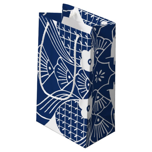 Underwater Fish Design with Blue Background Small Gift Bag (Back Angled)