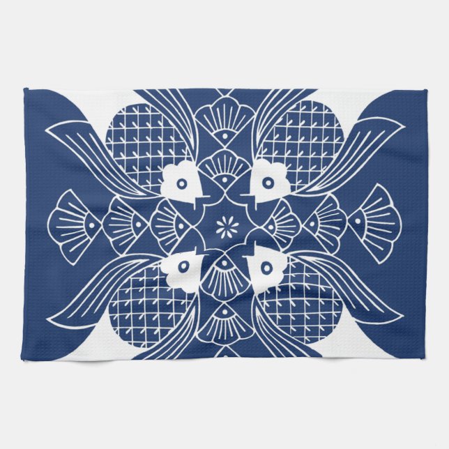 Underwater Fish Design with Blue Background Tea Towel (Horizontal)