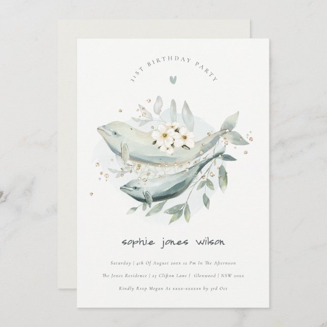 Underwater Floral Fish Any Age Birthday Invite (Front/Back)