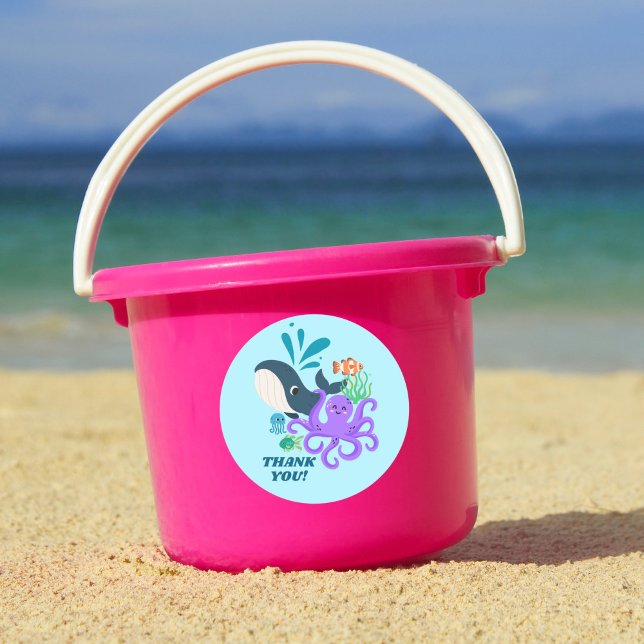 Underwater Friends Party Child Birthday Classic Round Sticker (Creator Uploaded)