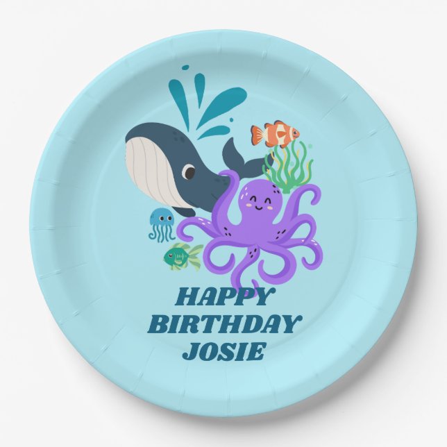 Underwater Friends Party Child Birthday Paper Plate (Front)