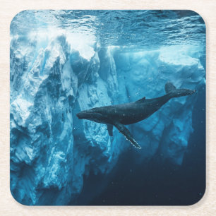 Underwater iceberg and a Humpback Whale Square Paper Coaster
