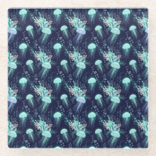 Underwater Jellyfish Pattern Glass Coaster
