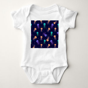 Underwater jellyfish world: bright pattern. baby bodysuit