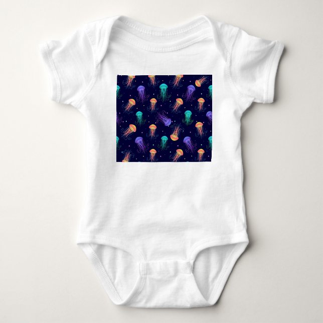 Underwater jellyfish world: bright pattern. baby bodysuit (Front)