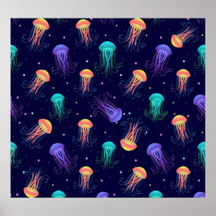 Underwater jellyfish world: bright pattern. poster
