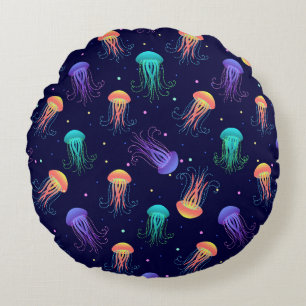 Underwater jellyfish world: bright pattern. round cushion