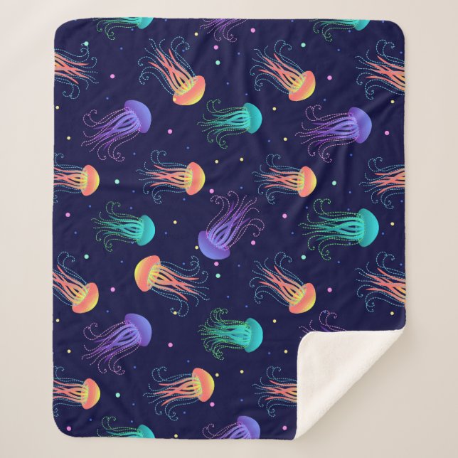 Underwater jellyfish world: bright pattern. sherpa blanket (Front)