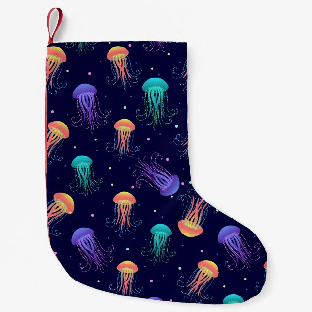 Underwater jellyfish world: bright pattern. small christmas stocking (Front)