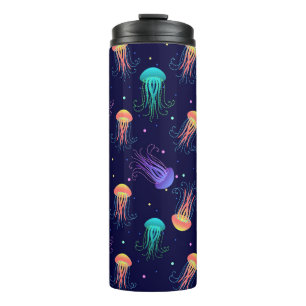Underwater jellyfish world: bright pattern. thermal tumbler