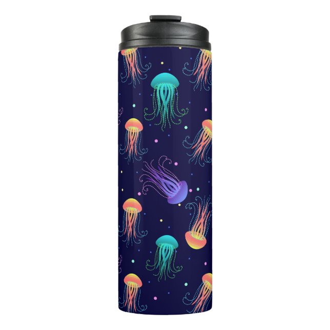 Underwater jellyfish world: bright pattern. thermal tumbler (Front)