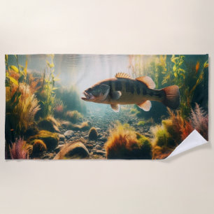 Underwater large mouth bass beach towel