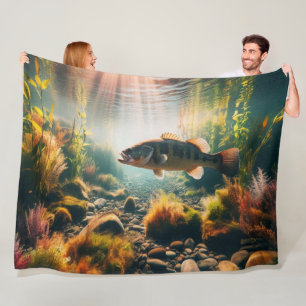Underwater large mouth bass fleece blanket