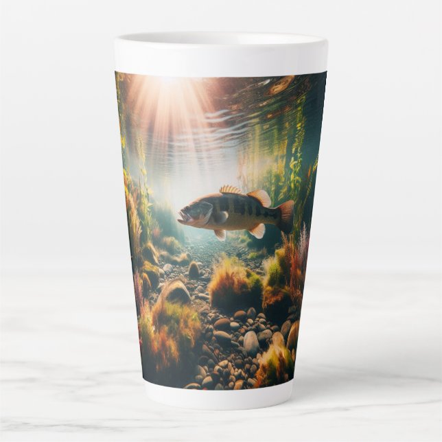 Underwater large mouth bass latte mug (Front)